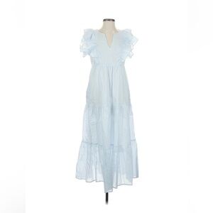 crown & ivy Light Blue and White Striped Ruffle Sleeve Maxi Dress